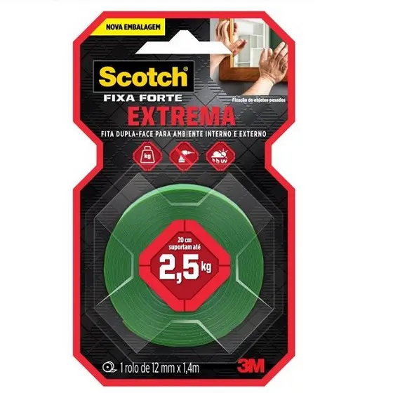 Fita Dupla Face Fixa Forte Extrema 3M 12MM X 1,4M
