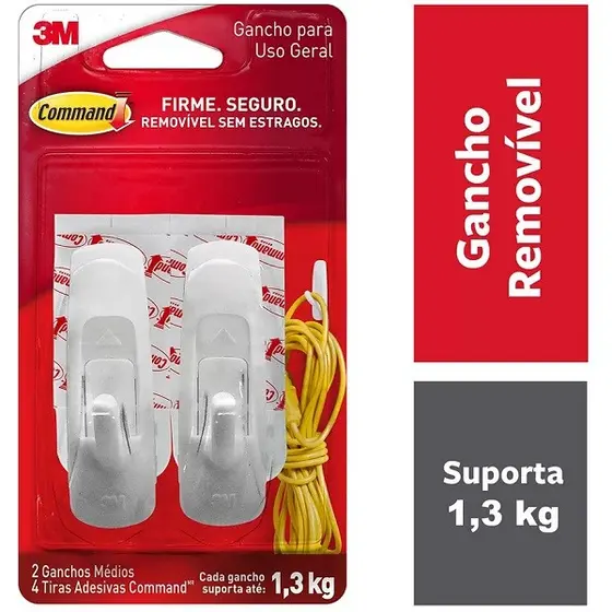 Gancho Adesivo Command Medio ATE 1,3KG 2 Unidades 3M