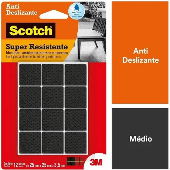 Protetor ANTI Deslizante Quadrado M 25MM X 25MM X 3,5MM com 12 SCOTCH 3M
