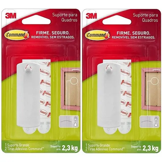 Kit com 2 Gancho para Quadros Command Branco Grande ATE 2,3KG 3M