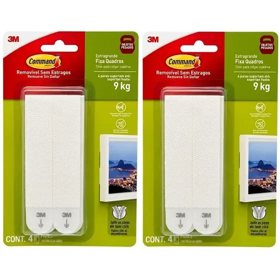 Kit com 8 Pares Fixa Quadros Adesivo Command EXTRA Grande ATE 9KG 3M