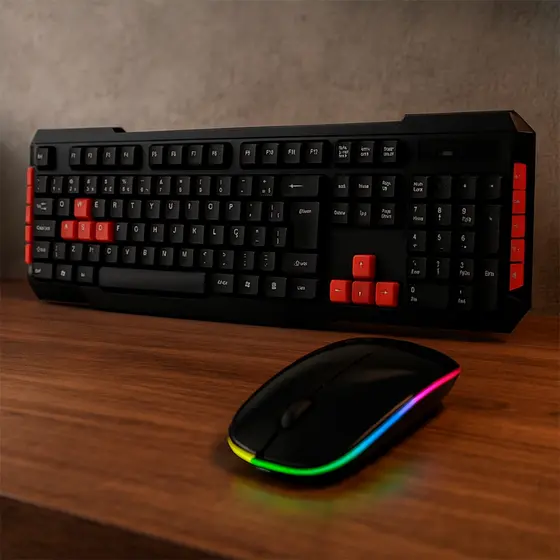 Kit Mouse Wireless LED RGB + Teclado Gamer Multimidia USB Sem Fio