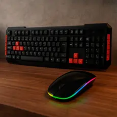 Kit Mouse Wireless LED RGB + Teclado Gamer Multimidia USB Sem Fio