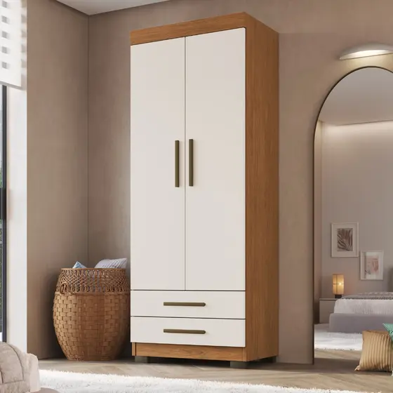 Guarda Roupa Solteiro 2 Portas 2 Gavetas com Pés Portugal Faimec