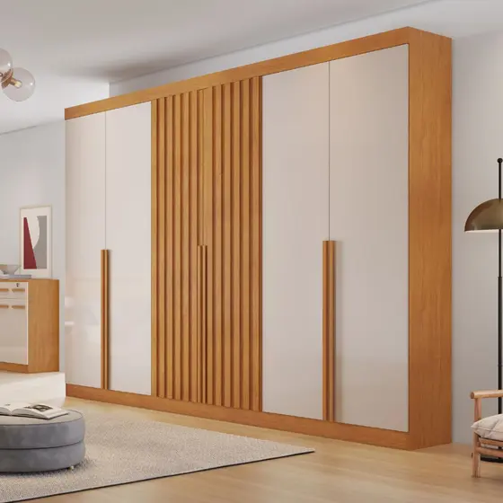 Guarda Roupa Casal Ripado 6 Portas em MDF Siena Bianchi