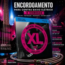 Encordoamento Contra Baixo Elétrico 4 Cordas 045/100 Nickel Wound Long Scale Profissional