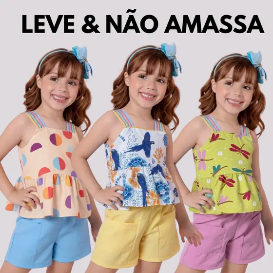 Conjunto infantil menina para o verão do 4 ao 10 anos conjunto menina verão estampas alegres