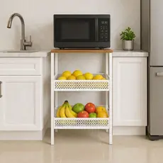 Fruteira De chão cozinha Linha Luxo Moderna De Aço Com Tampo Madeira Mdf QUEIMA DE ESTOQUE