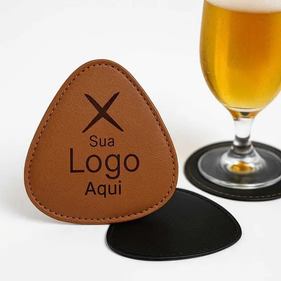 10 Porta Copos Couro Sintetico Luxo Para Sua Mesa + Logo