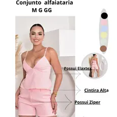 Conjunto Feminino Alfaiataria Short +top Cropped Babado e Elastex nas costas E Ziper-MODA VERAO