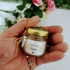 28 Kit com Velas Aromáticas e Mini Terço para Madrinhas de Batizado