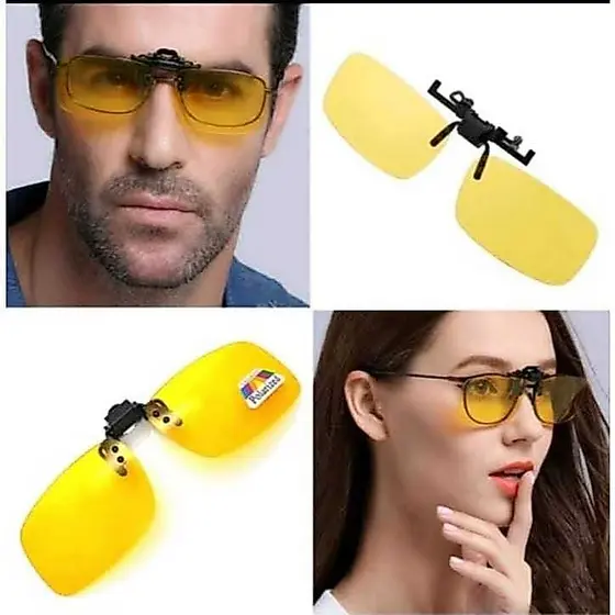 Óculos Clip On Retangular Amarelo Visão Noturna