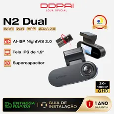 Câmera Veicular DDPAI N2 Dual 2k+1080p Uber App 1,9'' Tela Visão Noturna AI ISP Gravação em Loop