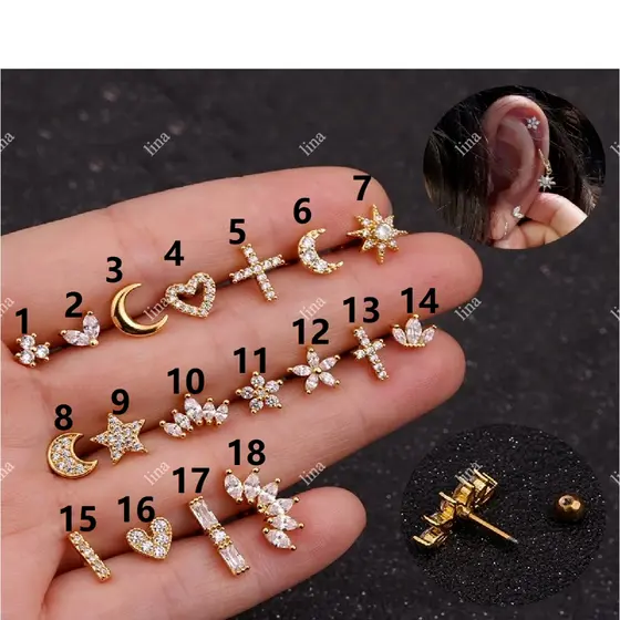 1 Peca Piercing orelha Aço inox tragus cartilagem zircão