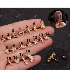 1 Peca Piercing orelha Aço inox tragus cartilagem zircão