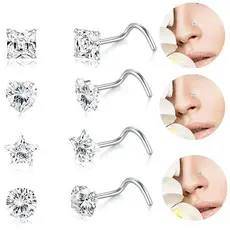 Piercing Nostril de Nariz Zircônia 5A de 3mm Estrela/Redondo/Quadrado/Coração em Aço Inoxidável Cirúrgico