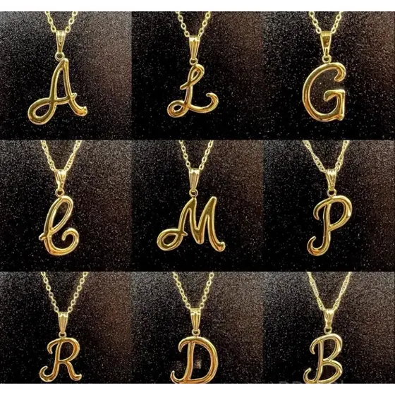 colar pingente Letra Inicial nome dourado folheado