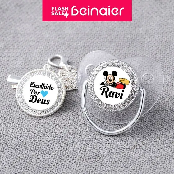 Chupeta para bebês com nome personalizado do bebê, chupeta de silicone BPA Free