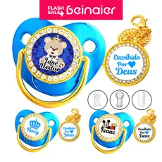 Kit Chupeta de Bebê Personalizada com Foto e Nome,Bico Redondo/Ortodôntica,0 a 36 meses,BPA Free
