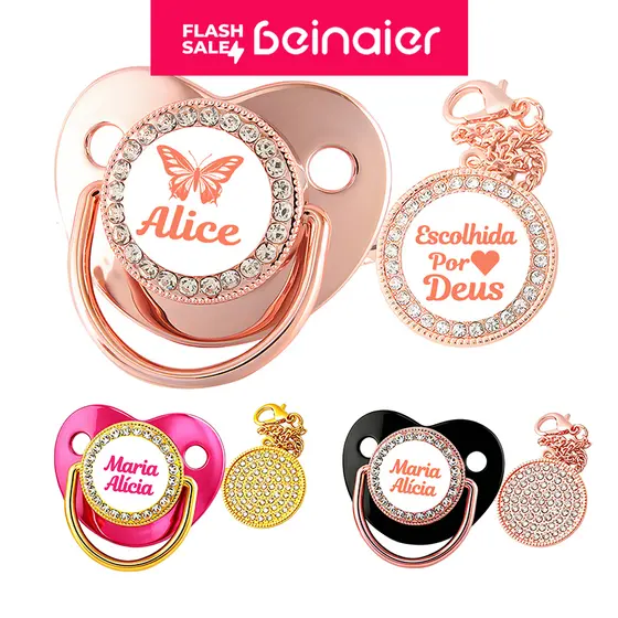 Chupeta personalizada com nome de bebê, corrente de silicone para chupeta, livre de BPA.