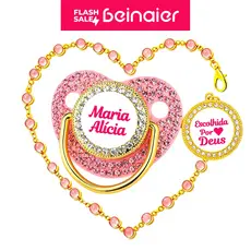 Kit Chupeta de Bebê Personalizada com Foto e Nome,Bico Redondo/Ortodôntica,0 a 36 meses,BPA Free