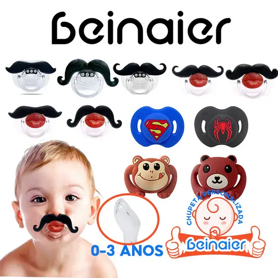 Kit Chupeta de bebê, chupeta engraçada personalizada de desenho animado, presente de aniversário