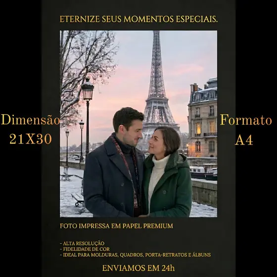 Impressão de Fotos A4 (21x30) Papel Fotográfico PREMIUM - SEM BORDAS & COM IA -