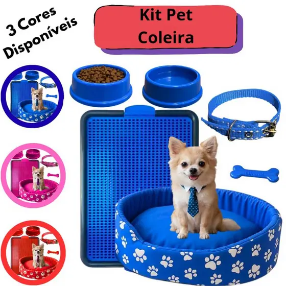 Kit Para Cachorro Caminha Pet Coleirinha Sanitário Comedouro