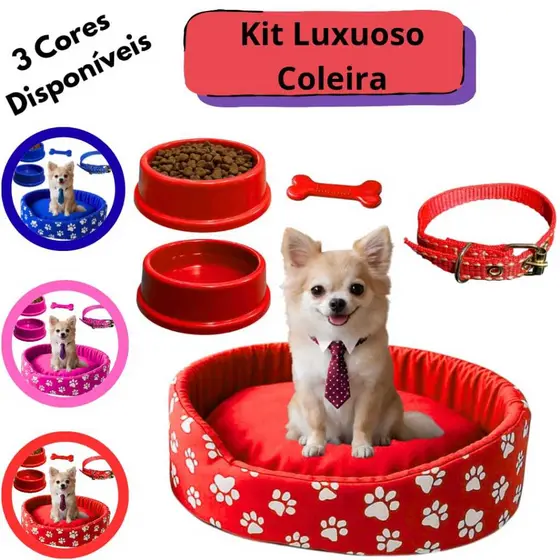 Kit Para Cachorro Pequeno Simples Luxuoso Caminha Pet Comedouro Cachorro