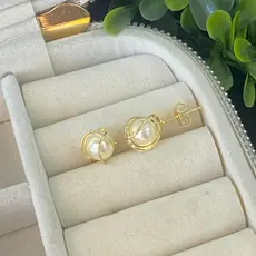 Brinco pérola sofisticado banho ouro 18k 6mm antialérgico