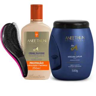 ANEETHUN KIT HIDRATAÇÃO MÁSCARA 500gr + CREME PROTEÇÃO 250ml + ESCOVA
