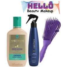 ANEETHUN KIT CREME SILICONE CACHOS + SPRAY MULTIBENEFICIOS + ESCOVA (CABELOS CACHEADOS)
