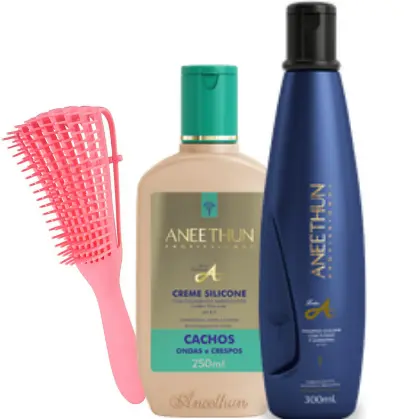 ANEETHUN KIT CACHOS SHAMPOO + CREME + ESCOVA ( CABELOS CACHEADOS)