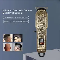 Máquina de Cortar Cabelo Profissional Metal LCD Sem Fio para Homens