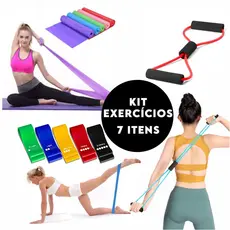 Kit 7 em 1 elástico para exercícios: mini band, faixa elástica e extensor de treino resistência