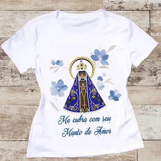 Camiseta Feminina Nossa Senhora Aparecida Ramalho Distribuidora Produto de Otima Imediato A pronta Entrega GaelShop