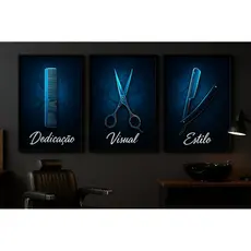 Quadro Decorativo Barbearia Kit 3 Peças Pente Tesoura Navalha