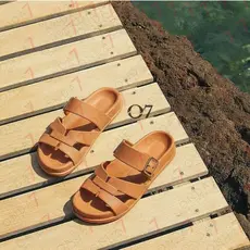 Papete Flat H Sandalia Feminina com Fivela Chinelo Calce Fácil Tendência Verão Tratorada Peep Toe