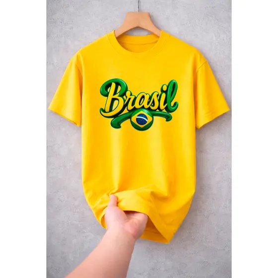 Camiseta Brasil Verde Amarelo Unissex Algodão Estampa Patriótica