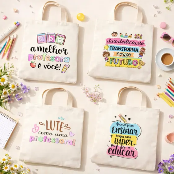 Ecobag Aesthetic para Professora – Presente Ideal Dia do Professor em Algodão Cru