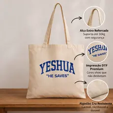 Bolsa Ecobag Algodão Cru Estampada YESHUA He Saves Cristã Sustentável Tote