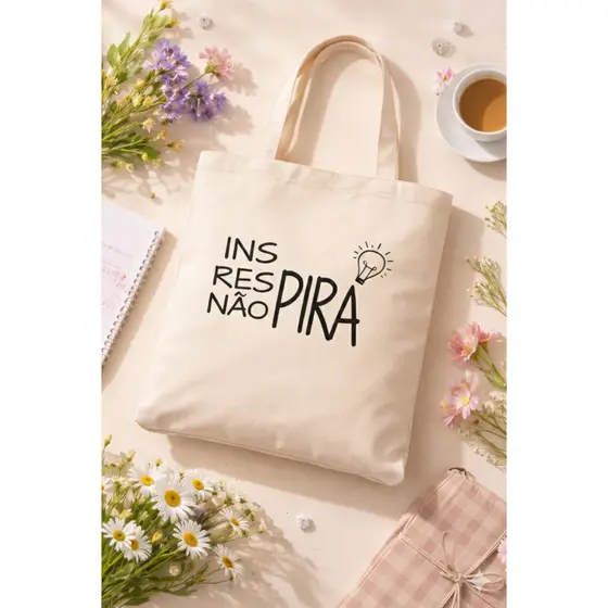 Bolsa Ecobag Estampada Inspira Respira Não Pira | Bolsa Tote Sustentável Algodão Cru