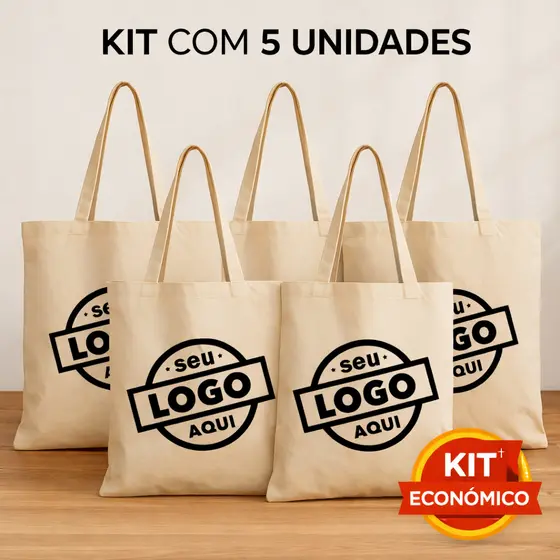 Kit 5 Ecobags Algodão Cru Personalizadas | Alta Qualidade | Ideal para Eventos e Negócios