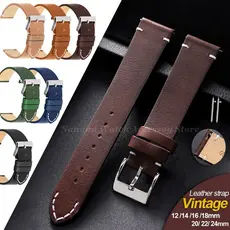 Pulseira De Relógio Com Pontos De Couro Genuíno Vintage 12mm 14mm 16mm 18mm 20mm 22mm 24mm Liberação Rápida Pulseiras Fe
