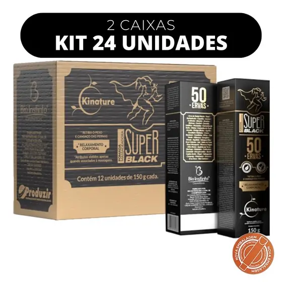 Kit c/ 24 Pomada Massageadora Super_BLACK 50 Ervas Kinature 150g Bio Instinto
