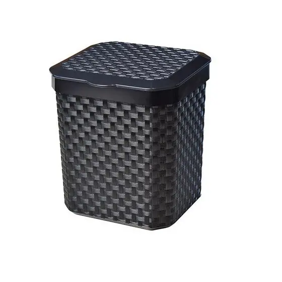 Lixeira Cesto Rattan 5L Preta C/ Tampa Cozinha Banheiro Pia
