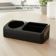 Porta Detergente Esponja e Sabao Rattan Arqplast Preto