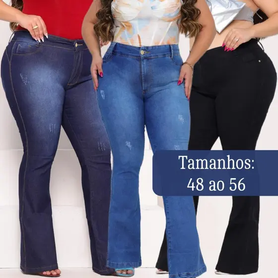 Calça Flare Jeans Plus Size  Feminina Levanta Bumbum Lançamento