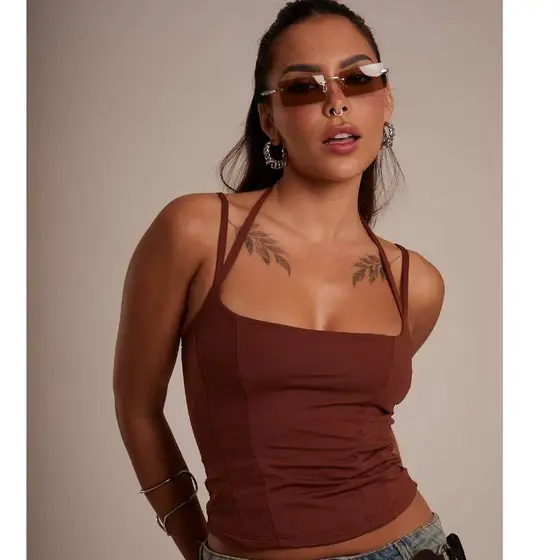 Corset Feminino Cropped Regata Poliamida Moda Gringa Tendência