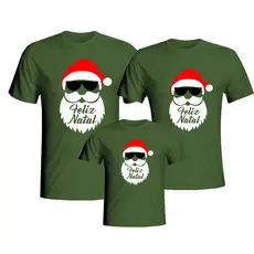 Kit Camisetas Familia Tal Mãe Pai Filho Filha PAPAI NOEL COM BARBA E OCULOS NATAL